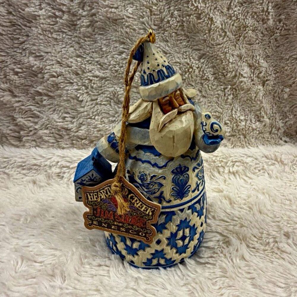 Jim Shore Heartwood Creek Santa Claus Blue White Hanging Bell Ornament 2004